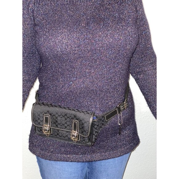 COACH BELT BAG FANNY PACK IN SIGNATURE MINI "C" JACQUARD FABRIC & LEATHER BLACK - Picture 11 of 12